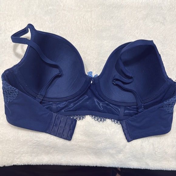 Victoria Secret Push Up Lace Bra 34DD Demi-Lined Navy Blue Women’s Adjustable - Picture 8 of 12